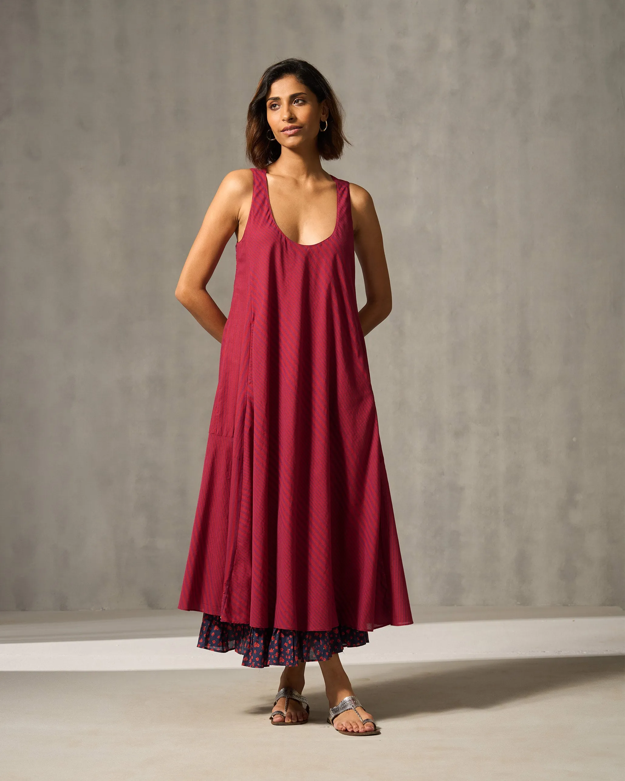 Artistic Shape Jambiani Dress - Purple & Red Stripes