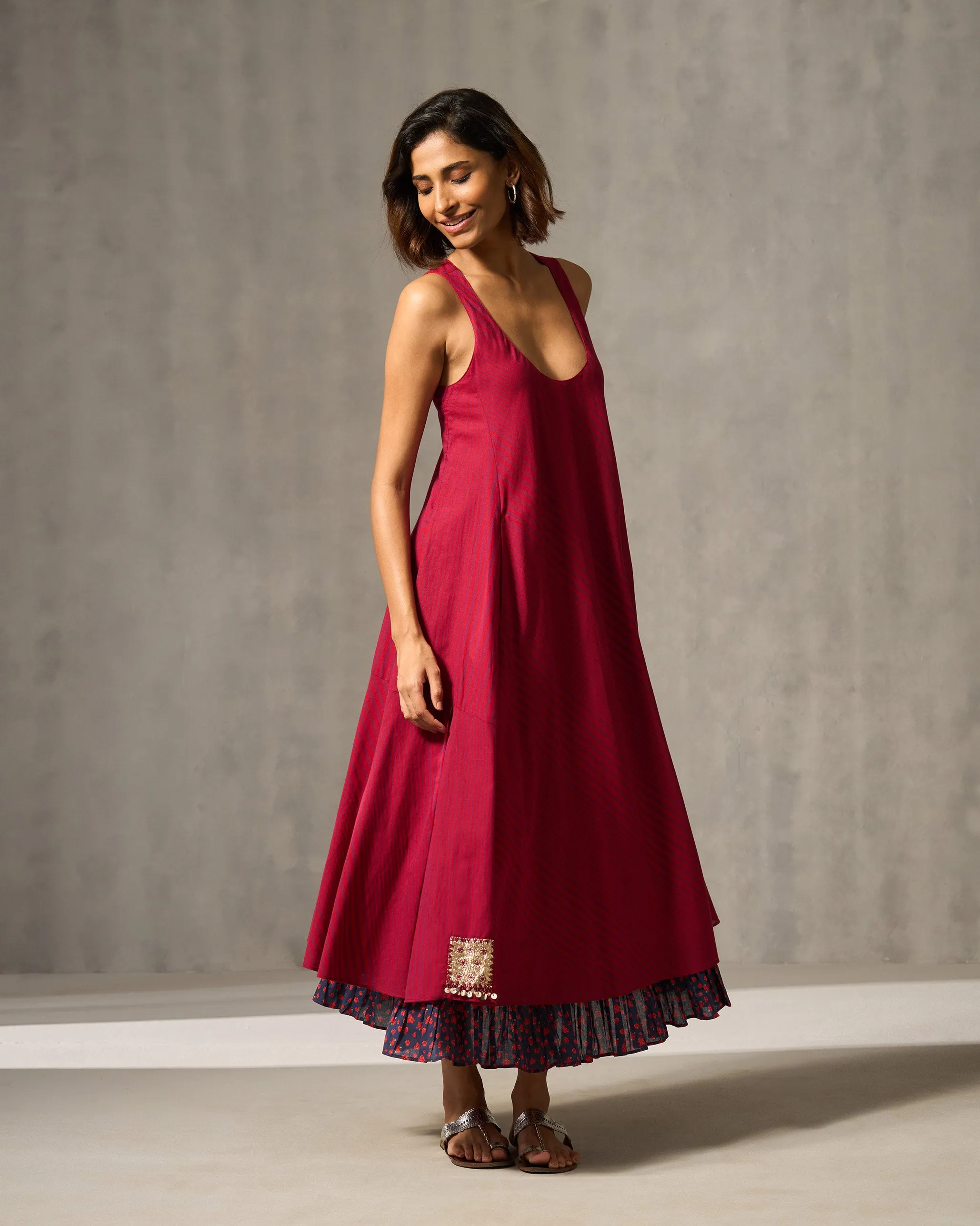 Sleek Touch Jambiani Dress - Purple & Red Stripes