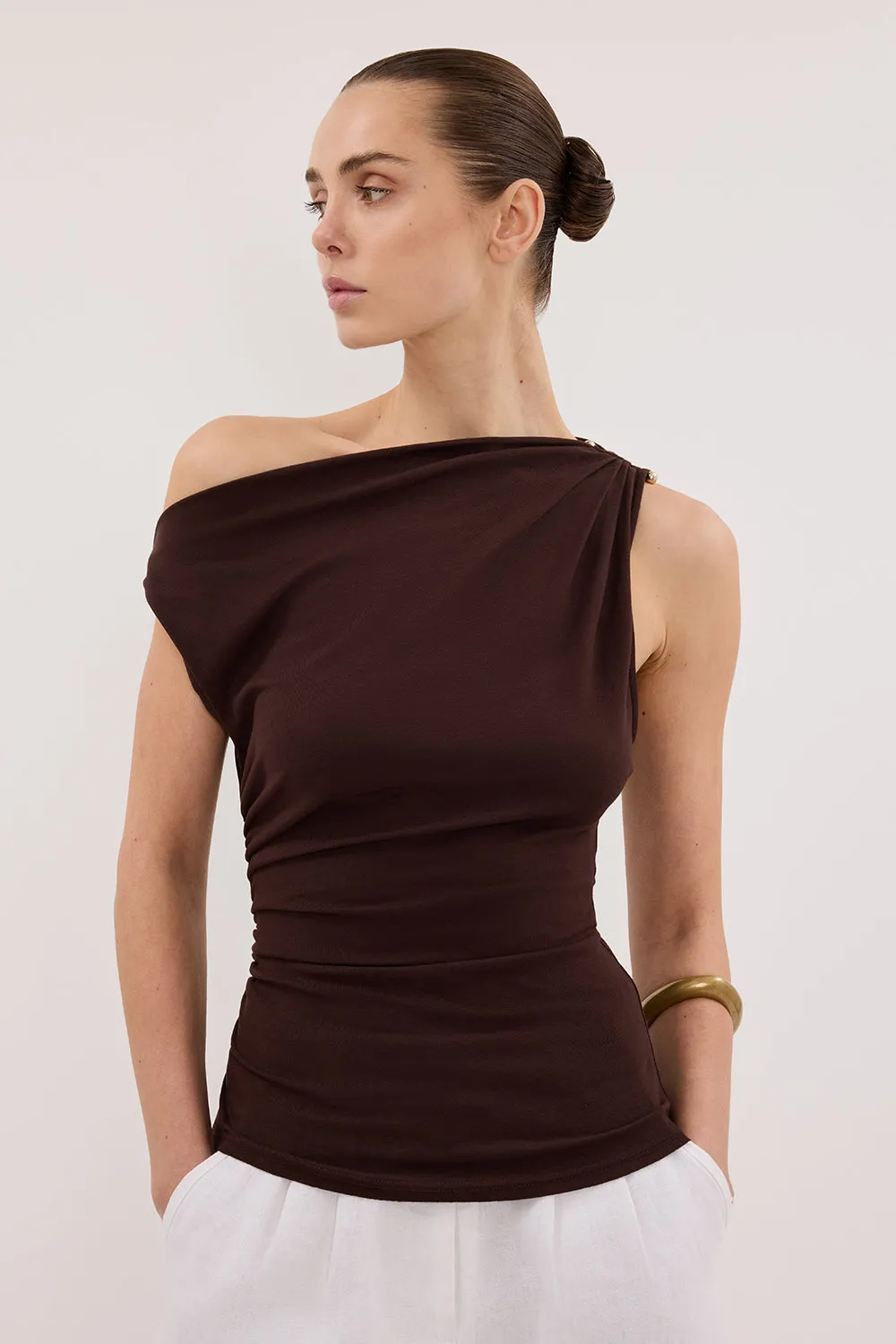 OdorResistant Fabric INEZ CHOC ASYM KNIT TOP