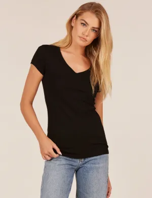 Tear Resistant Minimalist Wear Fitted V Neck Tee, Black