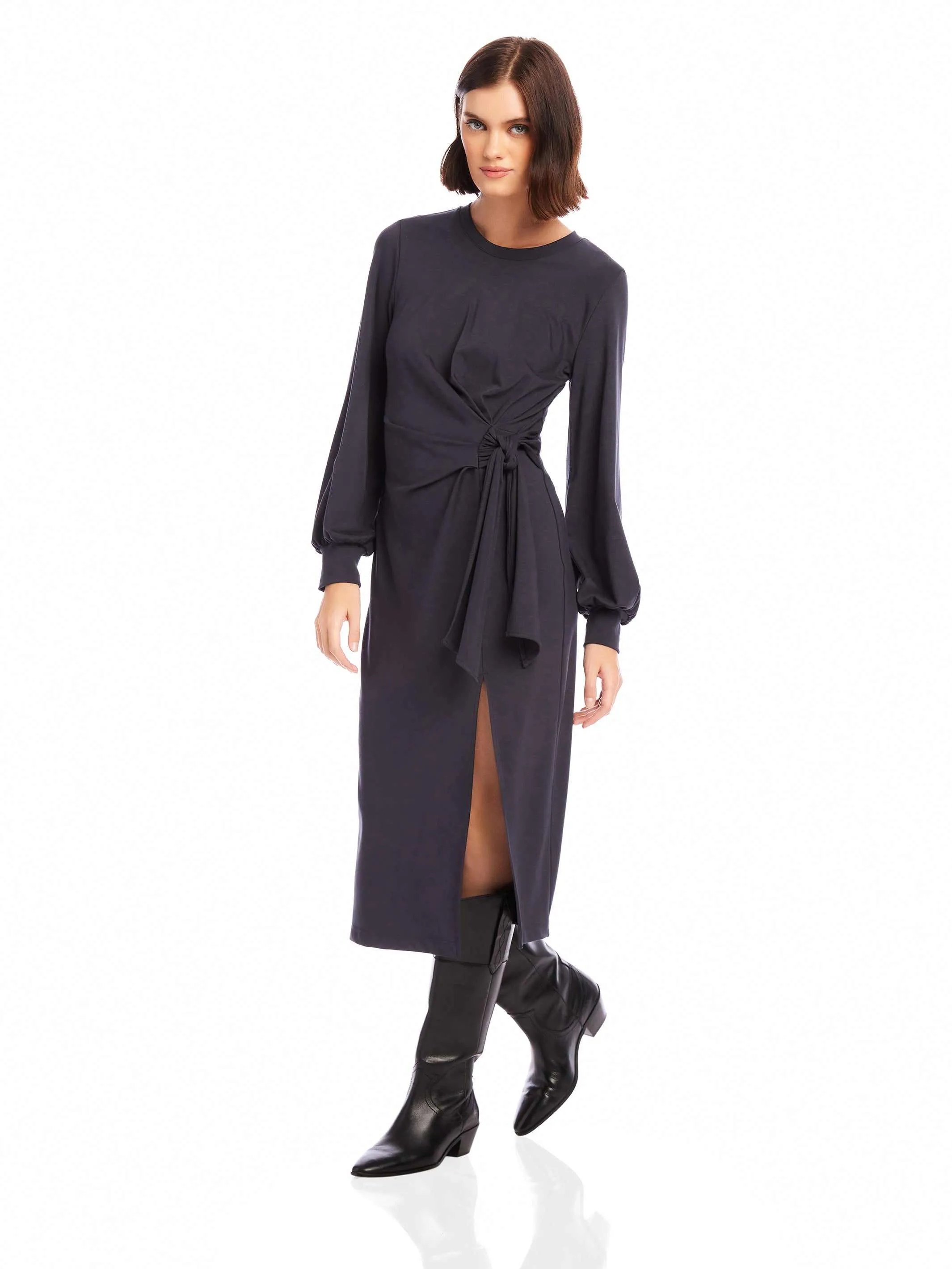 Easy Pairing Polite Tone Addie Side-Knot Midi Dress