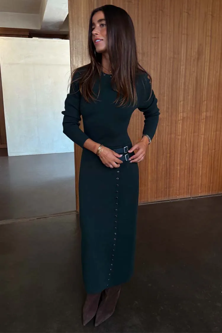 Bottle Green Stud Sammie Dress Zero Waste Knitting