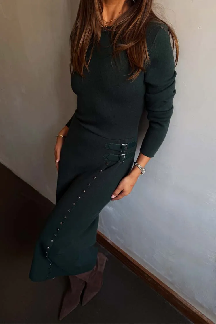 Recycled Polyester FadeResistant Color Bottle Green Stud Sammie Dress