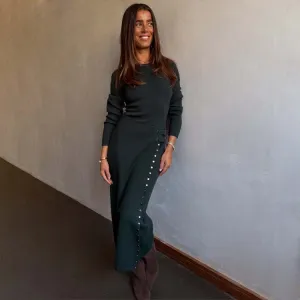 Bottle Green Stud Sammie Dress Fresh Season