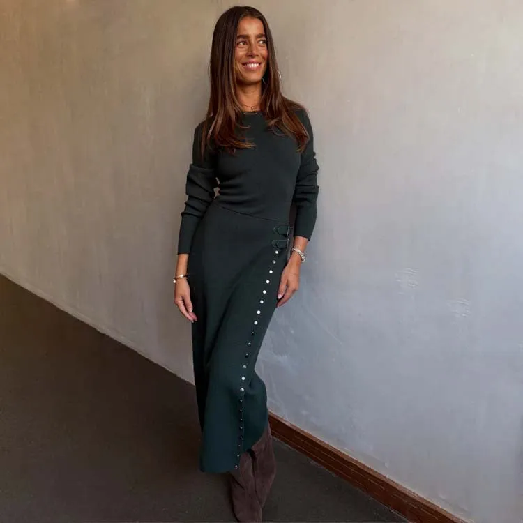 Bottle Green Stud Sammie Dress Fresh Season