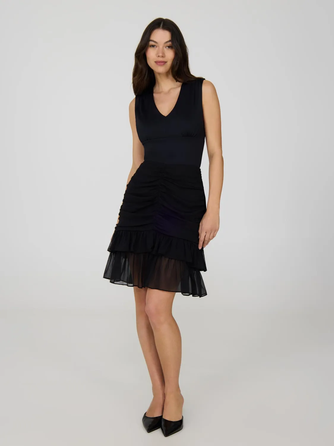 Smart Texture Outfit Mood Ruched Front Tiered Short Skirt