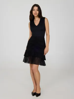 Suede Feel Ruched Front Tiered Short Skirt