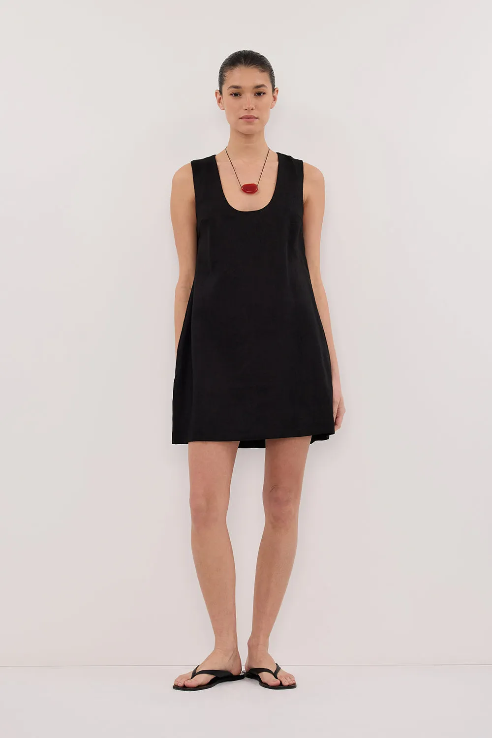 Comfort Waist Fit LOTUS BLACK LINEN MINI DRESS