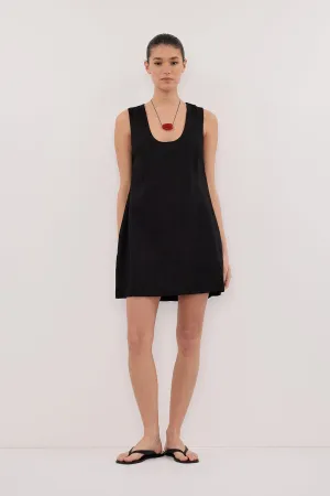 Autumn-Season Cruise-Wear LOTUS BLACK LINEN MINI DRESS