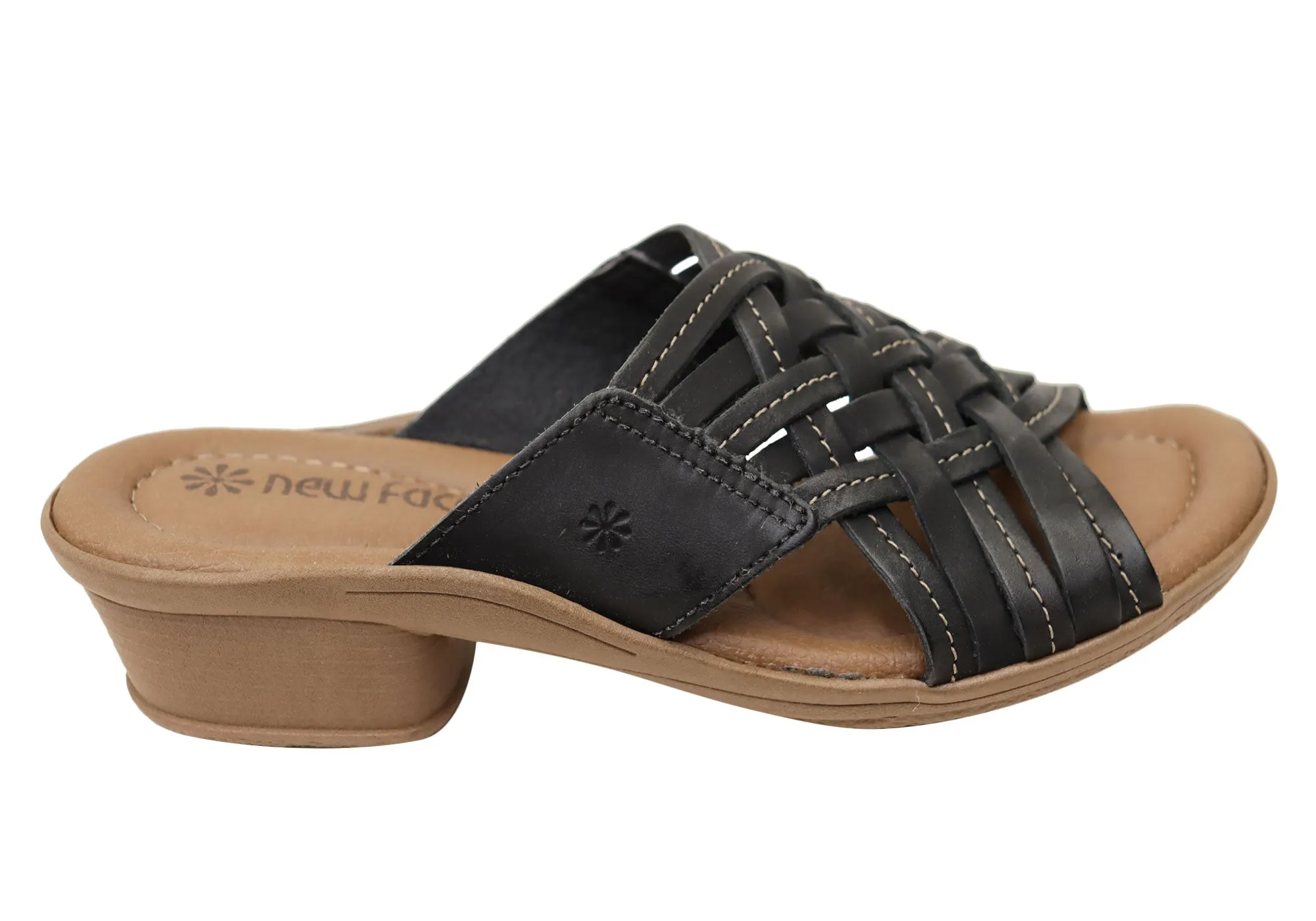 Ventilated Court New Face Bella Womens Comfortable Leather Low Heel Slides Sandals