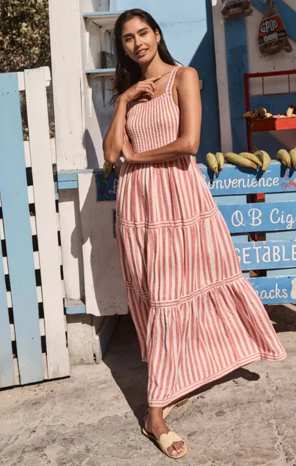 Elegant holiday wear Smooth Surface Selene Maxi Dress in Hibiscus Stripe