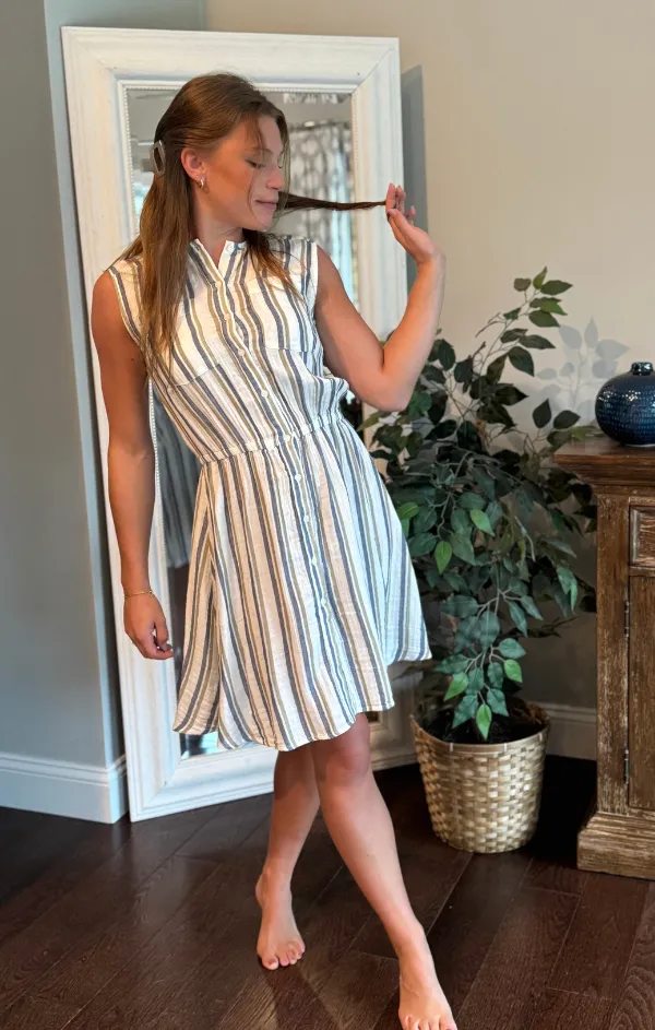 Sleeveless Button Front Gauze Dress Edgy Layers