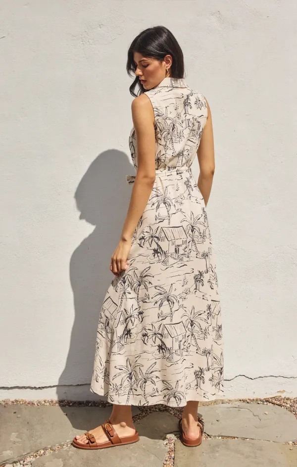 Elegant Outline Silky Silhouette Oceanside Button Front Maxi