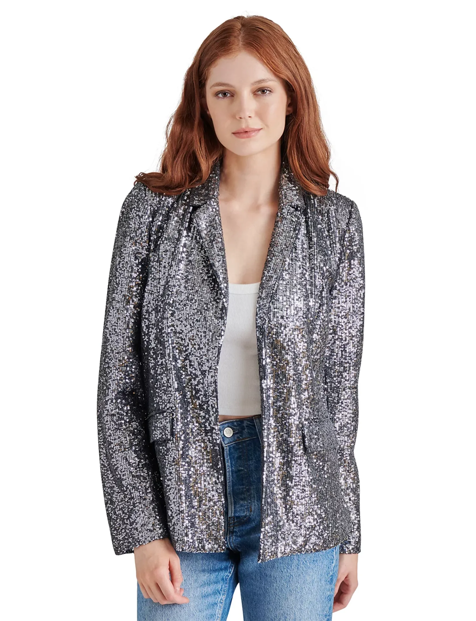 Payton Sequin Blazer, Silver Grey Stretch Enhanced Mobility Zones