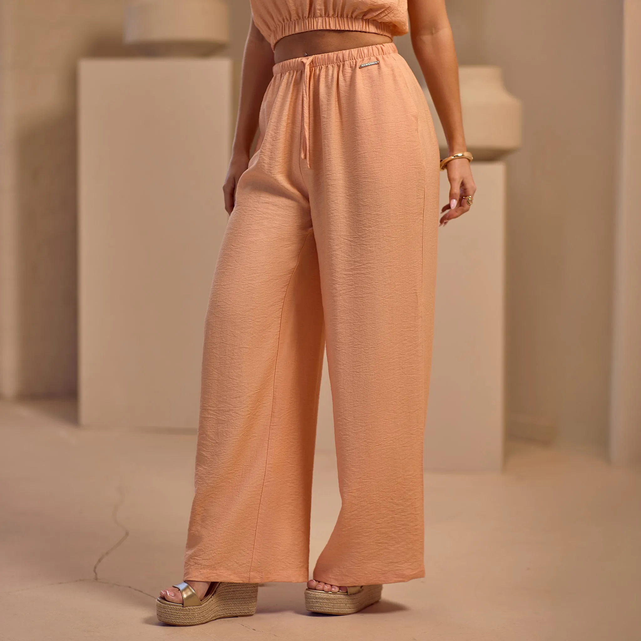 Stretch Support Fit Gym King Signature Woven Trousers - Apricot