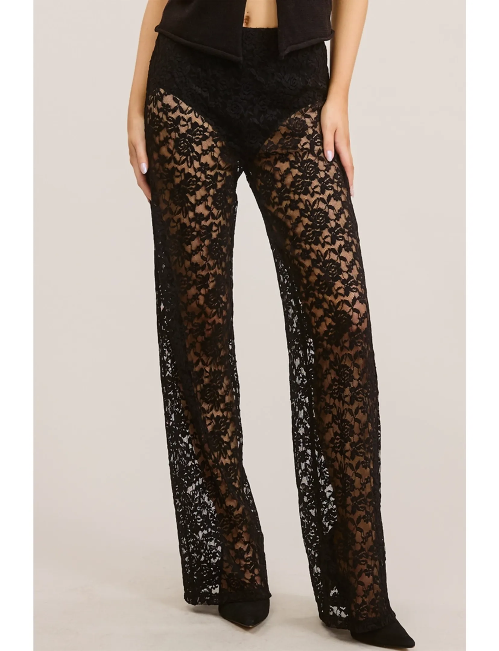 Sheer Lace Pants, Black Ripped design Quality Material