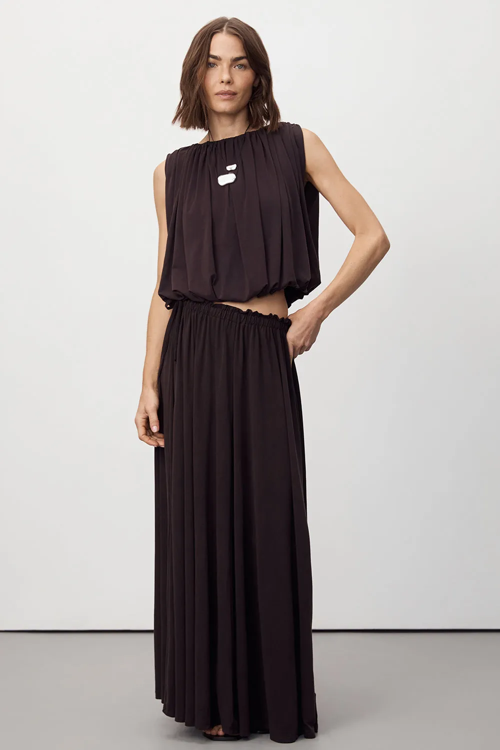 AVA BURNT CHOC MODAL BLEND MIDI SKIRT Anti Static Lining Durable Stitching