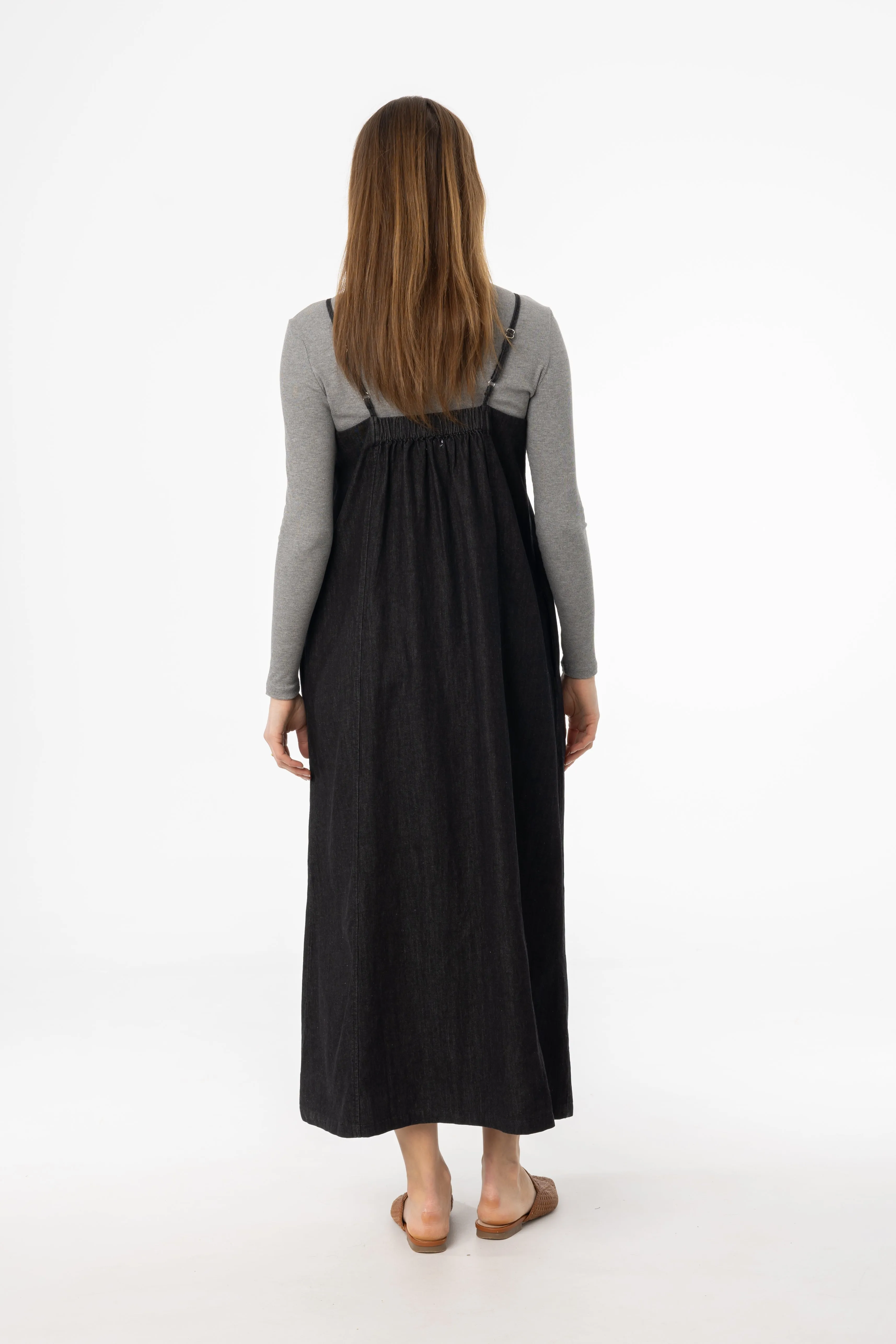 Black Denim Jumper Pleated-Skirt Minimal Fit