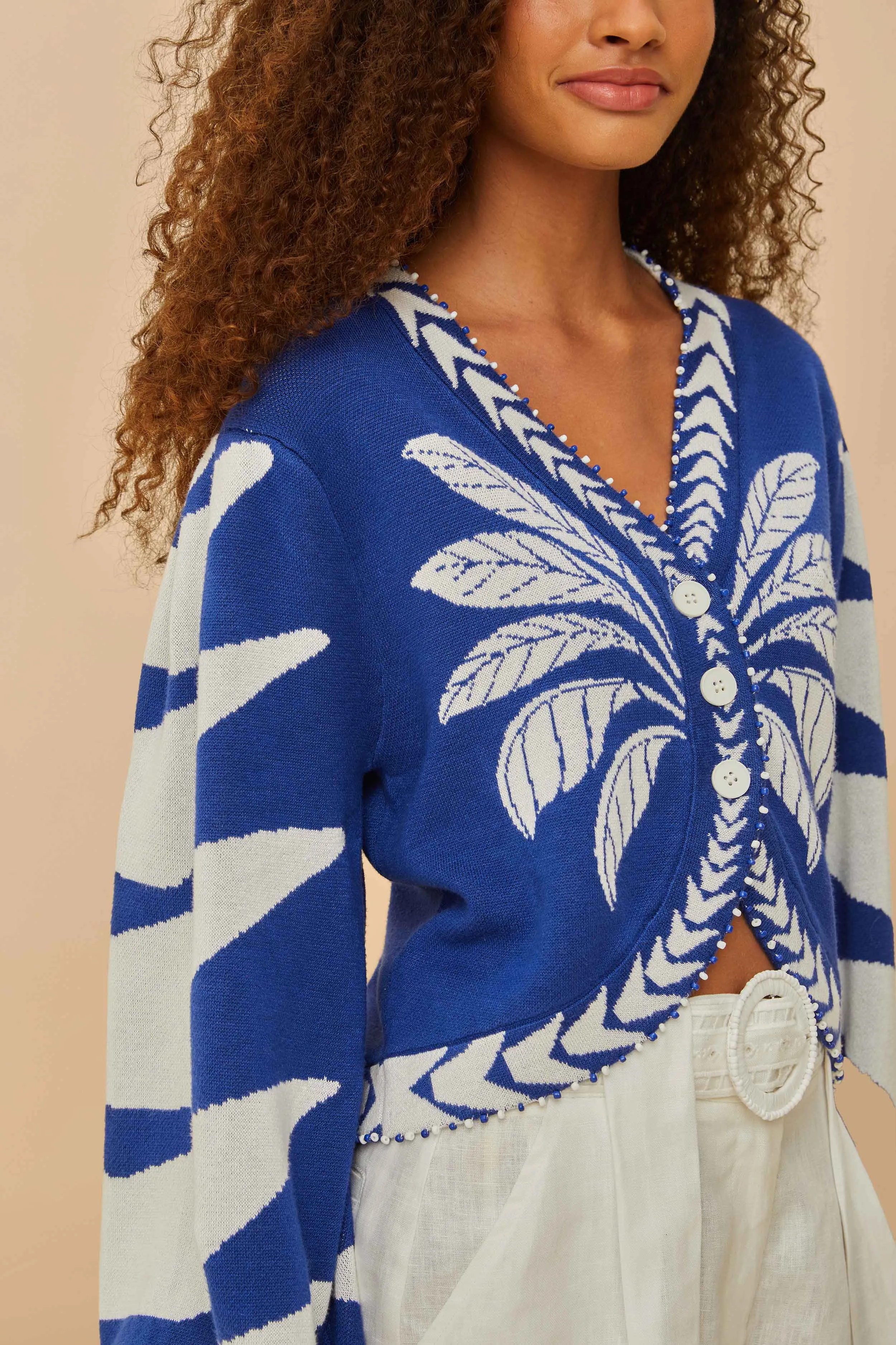 Blue Palms Graphic Knit Cardigan DoubleLayered Hem Technology EcoFinish Waterproof Coating