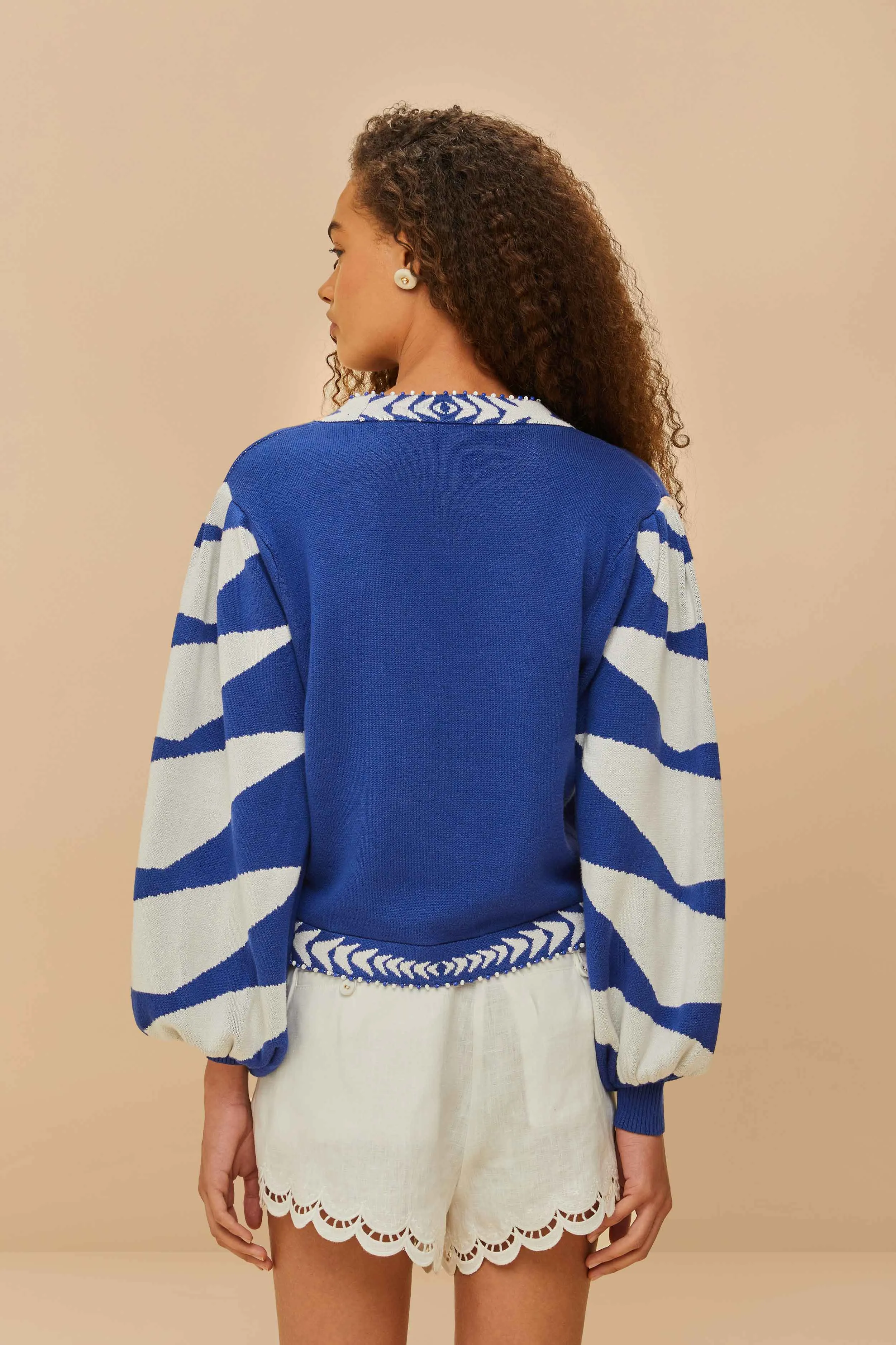 OdorResistant Blue Palms Graphic Knit Cardigan