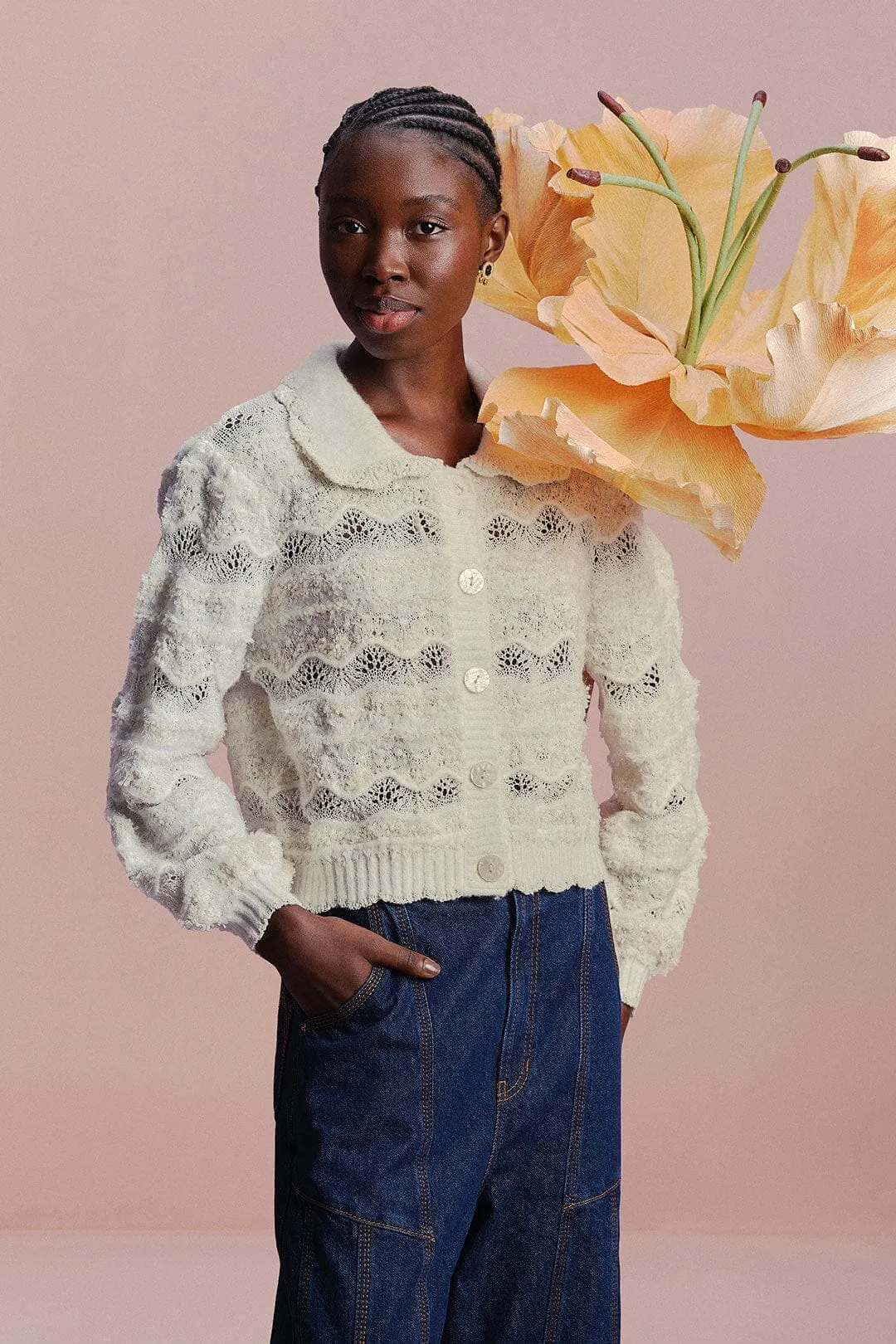 Off-White Mixed Stitches Knit Cardigan Lightweight insulation Autumn favorite