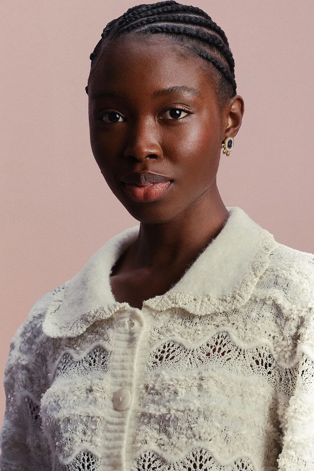 Layered Cuff Off-White Mixed Stitches Knit Cardigan