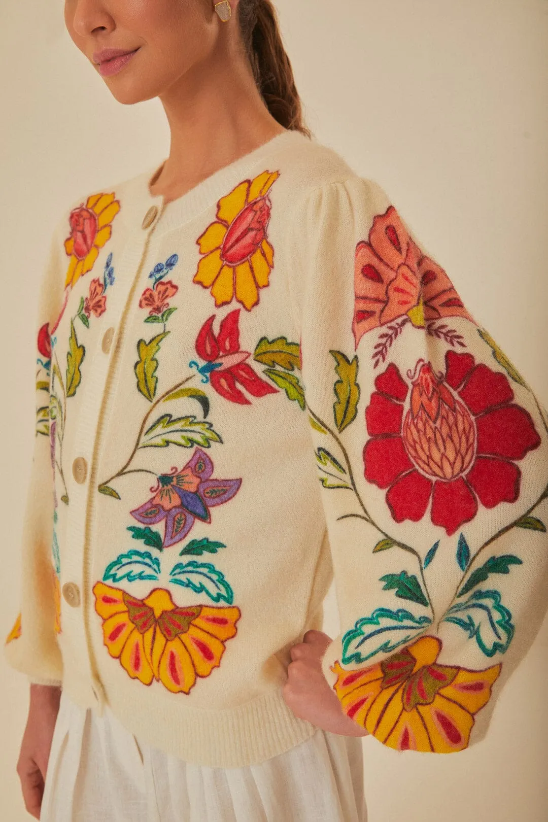 Odor Resistant Blend Floral Insects Knit Cardigan