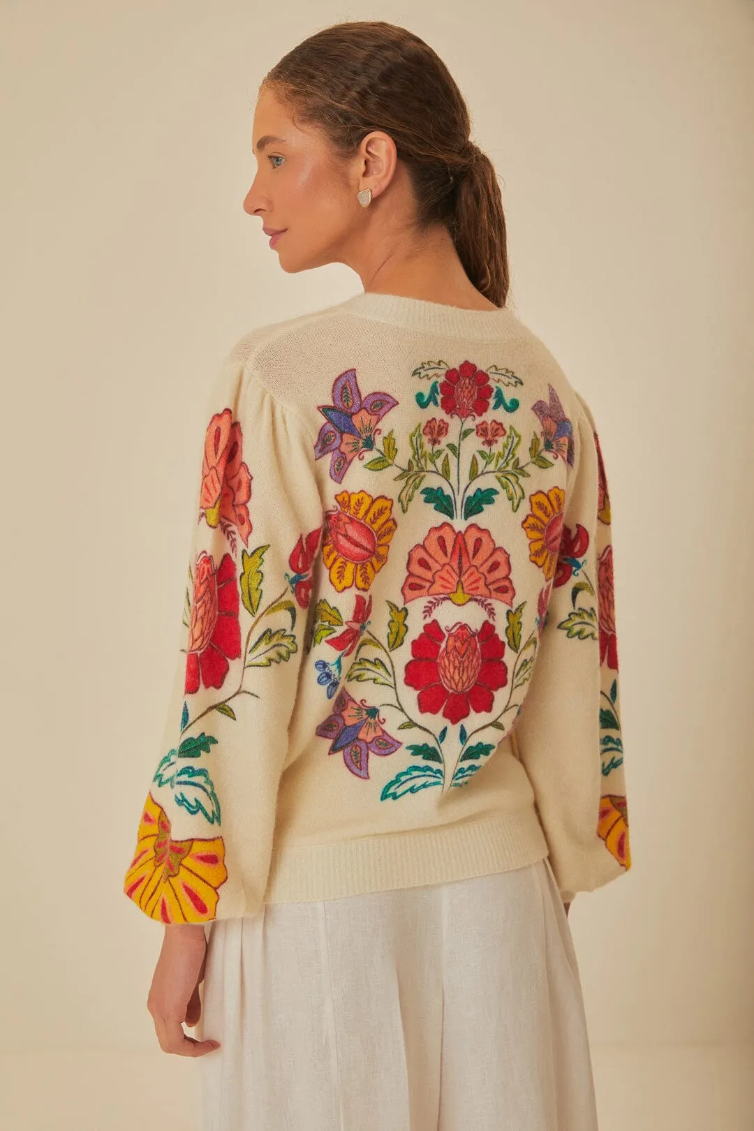 Friction Resistant Cold Weather Floral Insects Knit Cardigan