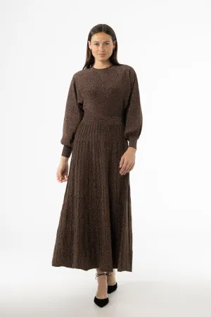 Work Flex Bold-Color Bronze Shimmer Accordion Maxi Dress