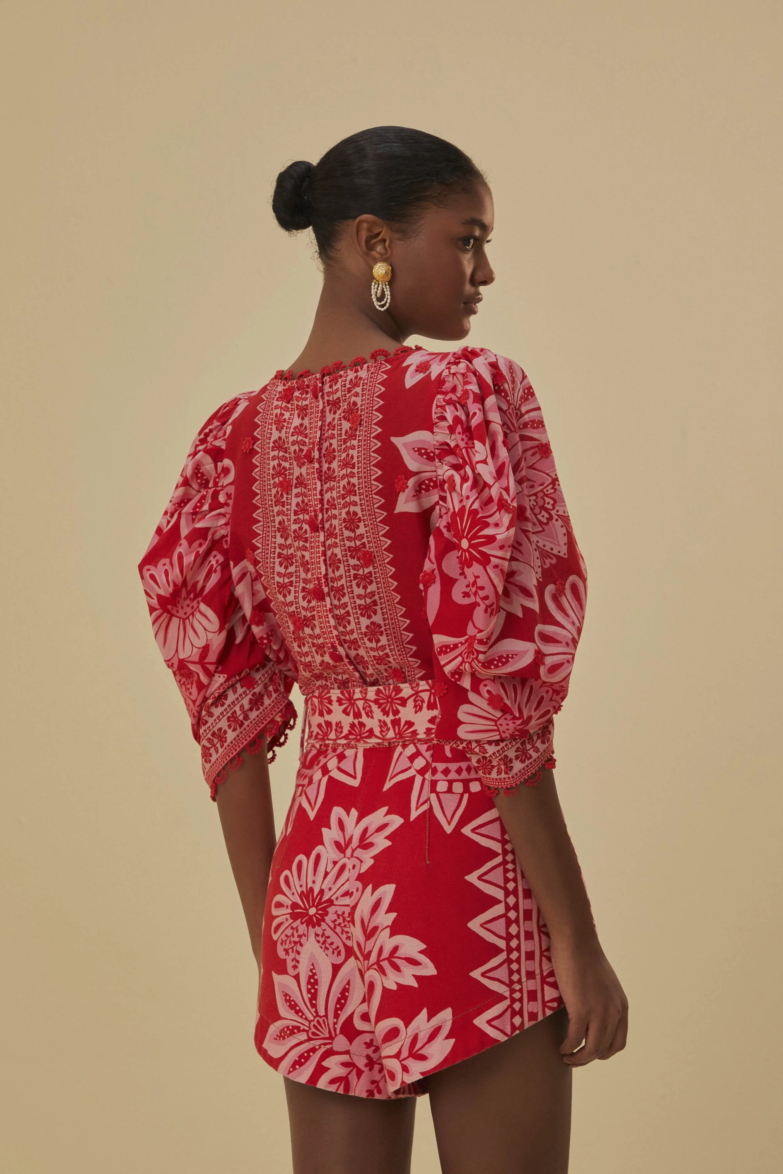 Flora Tapestry Red Shorts Warm Day