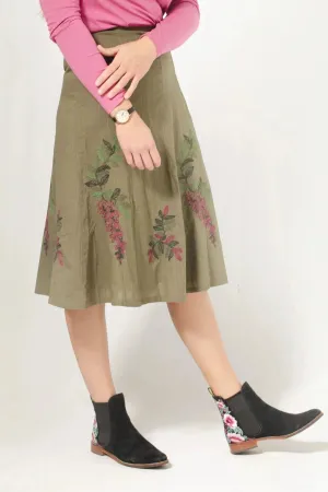 Simple Flow Floral Midi Embroidered Skirt