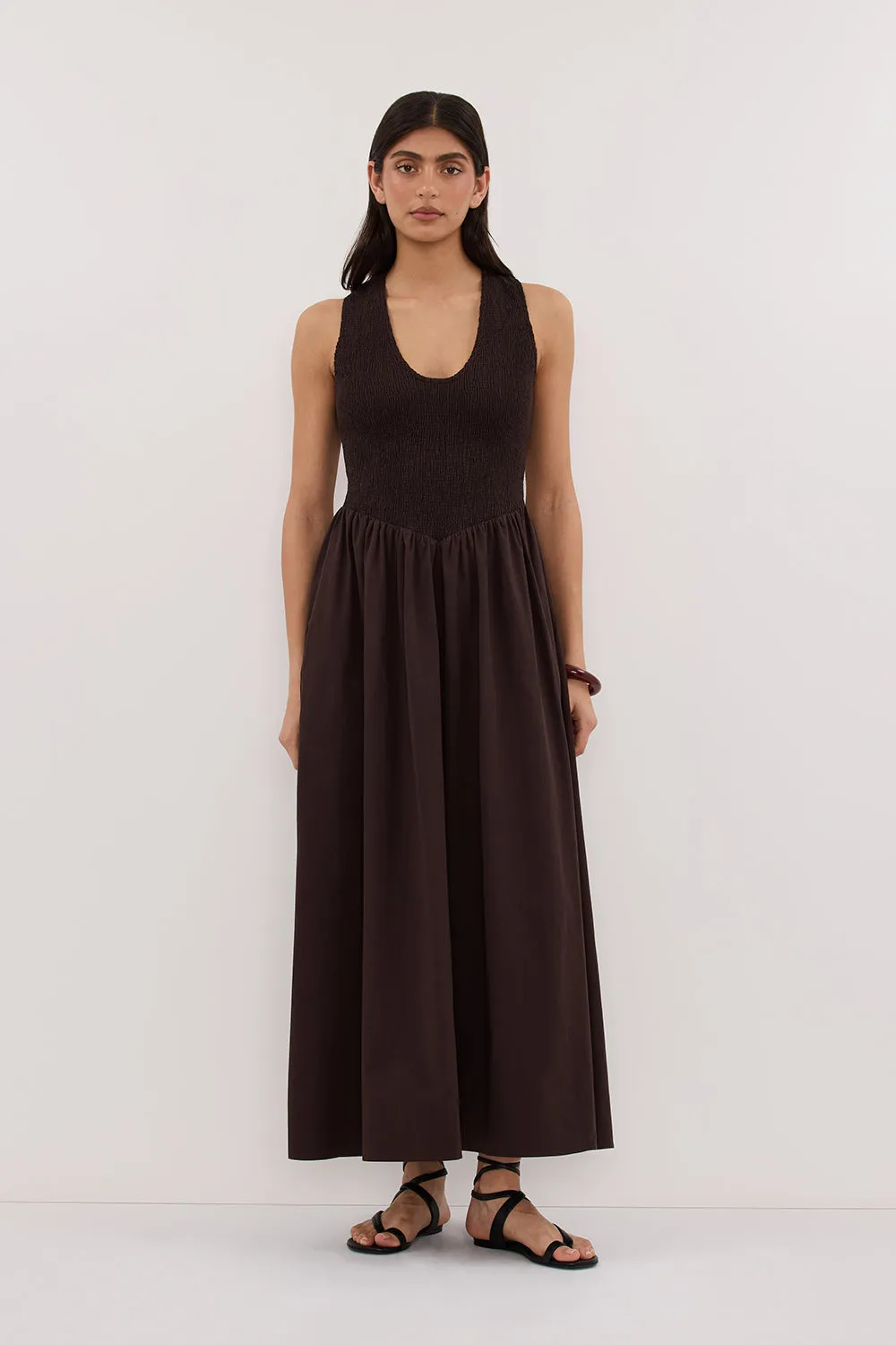 FLORENCE BURNT CHOC COTTON MIDI DRESS Formal Style