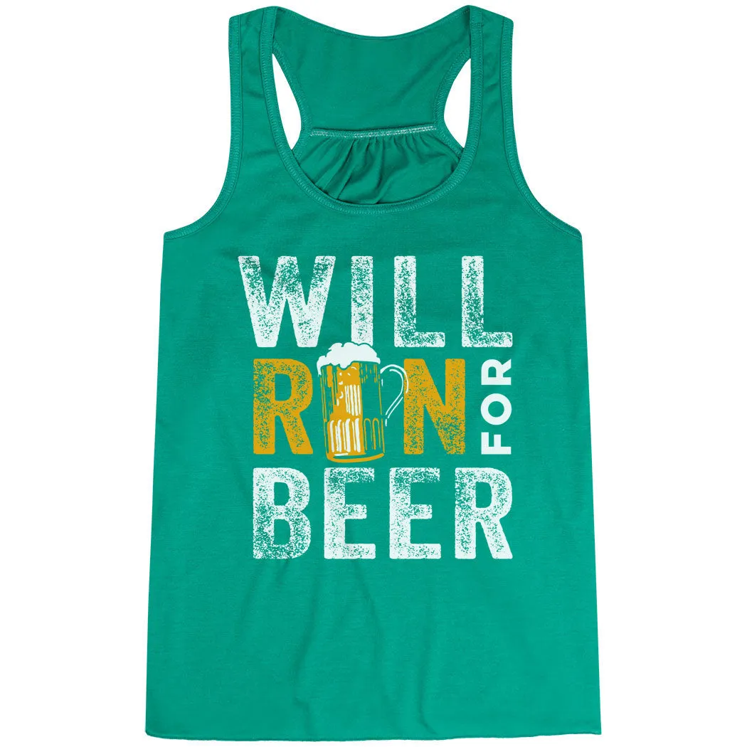 Flowy Racerback Tank Top - Will Run For Beer year - round use Crew - friendly