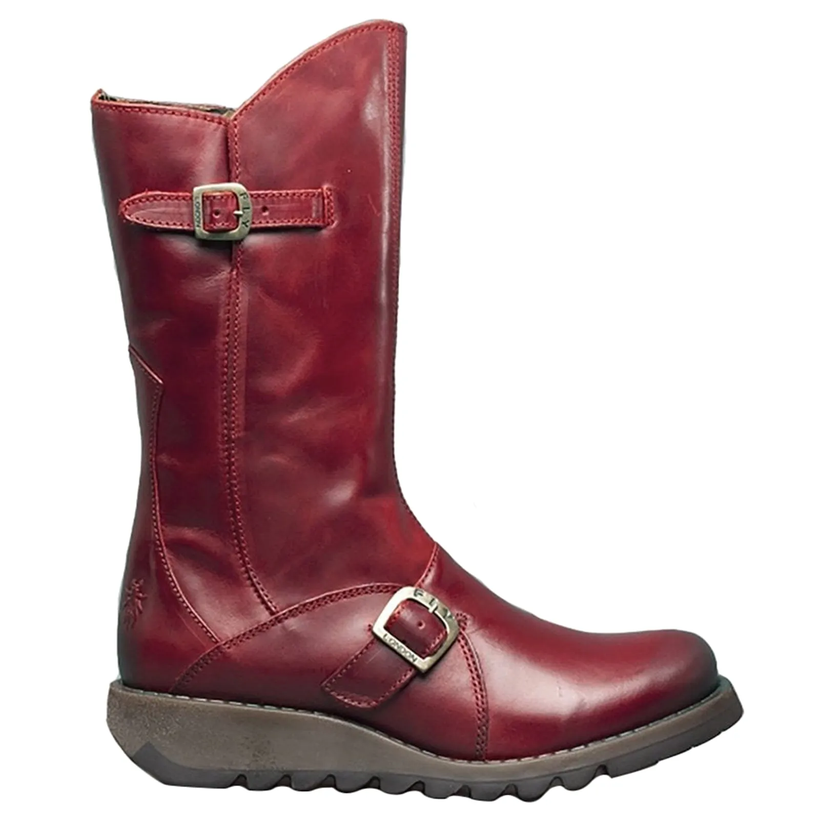 Fly London MES 2 Rug Leather Women's Zip Up Red Boots Durable Welted Construction Functional And Fashionable