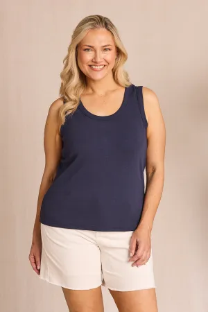 Adrift Ribbed Singlet in Navy Moisture Lock Layer Improvement - possible