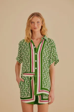 Green Pineapple Scarf Shorts Blazer