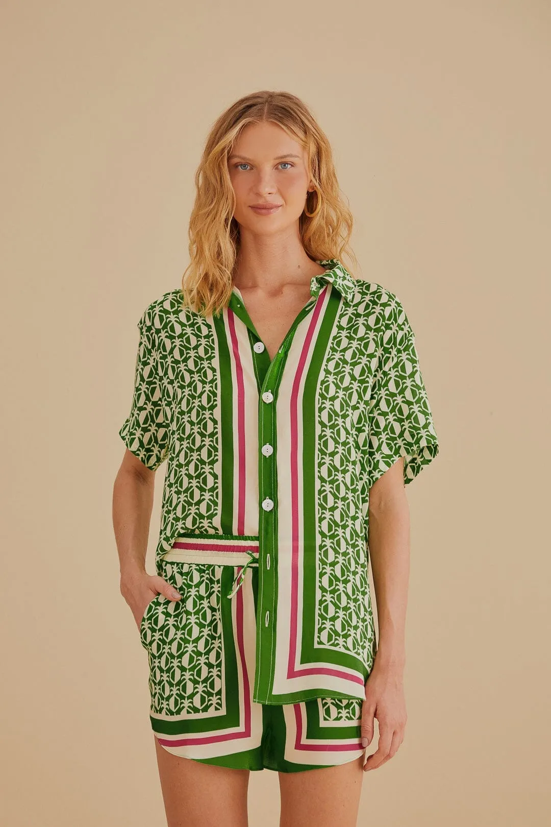 Green Pineapple Scarf Shorts Blazer