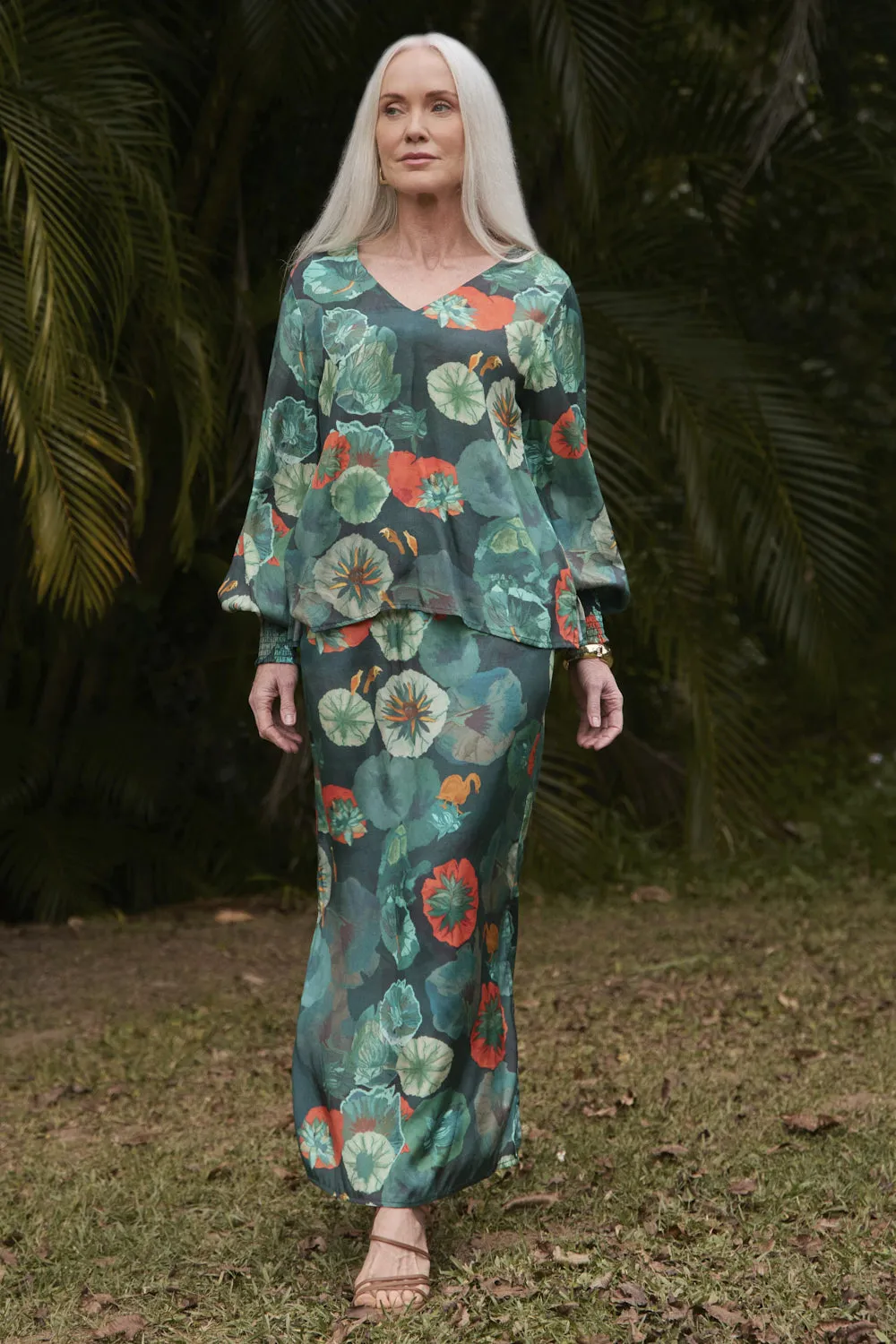 Ivy Column Skirt in Lotus Patchwork Design