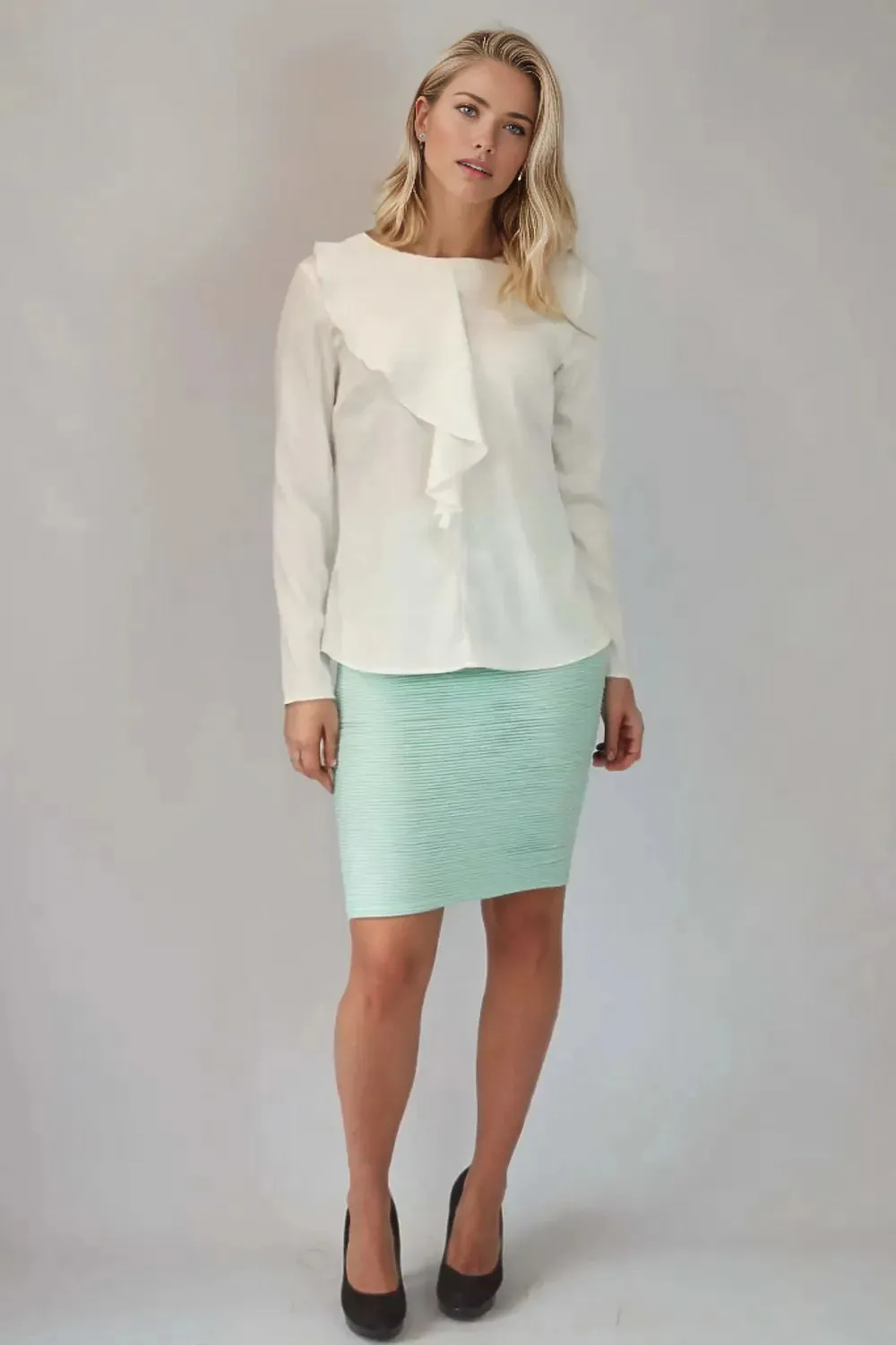 Roll Up Fasten Casual Style Ribbed Pencil Skirt