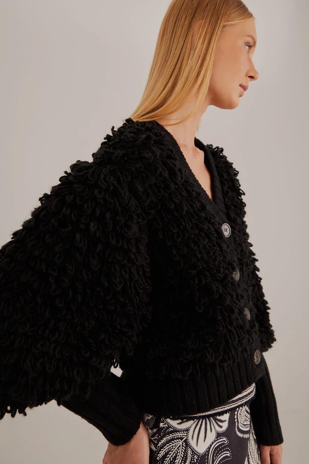 Texture Detail Cozy Weekend Black Textured V Neck Cardigan