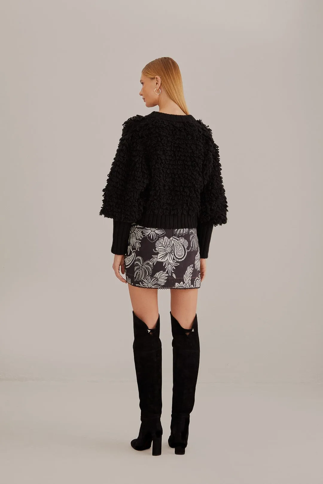 Black Textured V Neck Cardigan Easy Care Material Chic Look