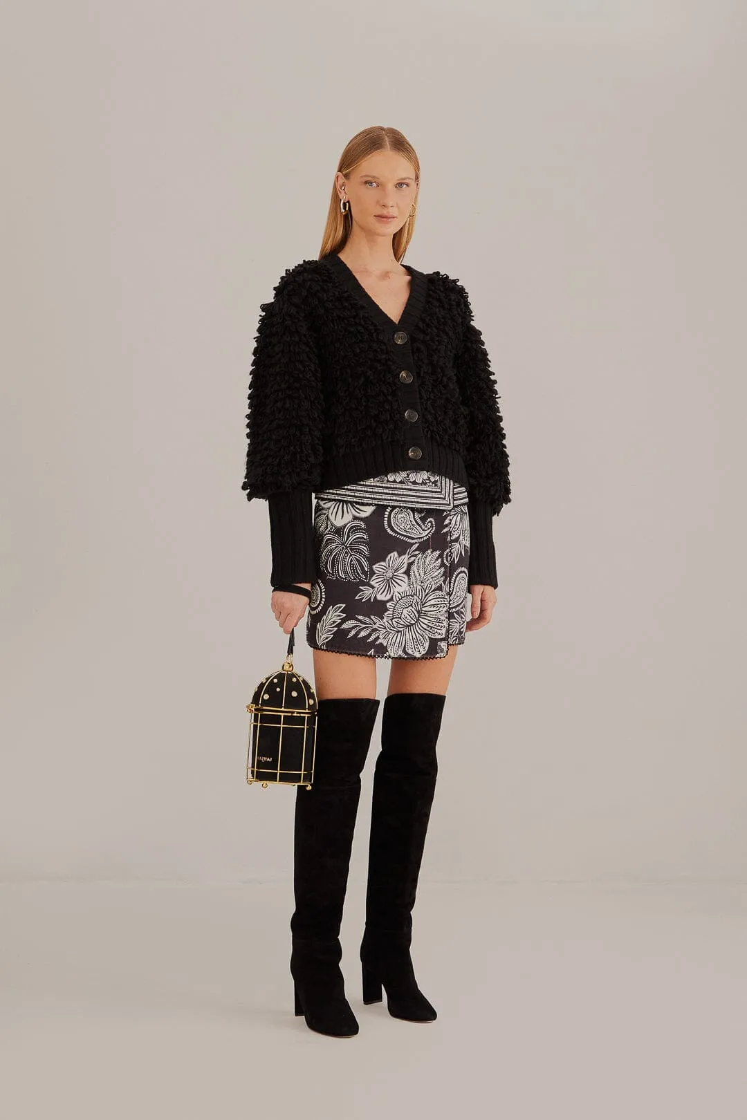 Neutral Fit Black Textured V Neck Cardigan