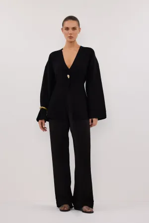 Double Layered Hem Winter Outfit SCOUT BLACK LONG SLEEVE KNIT TOP