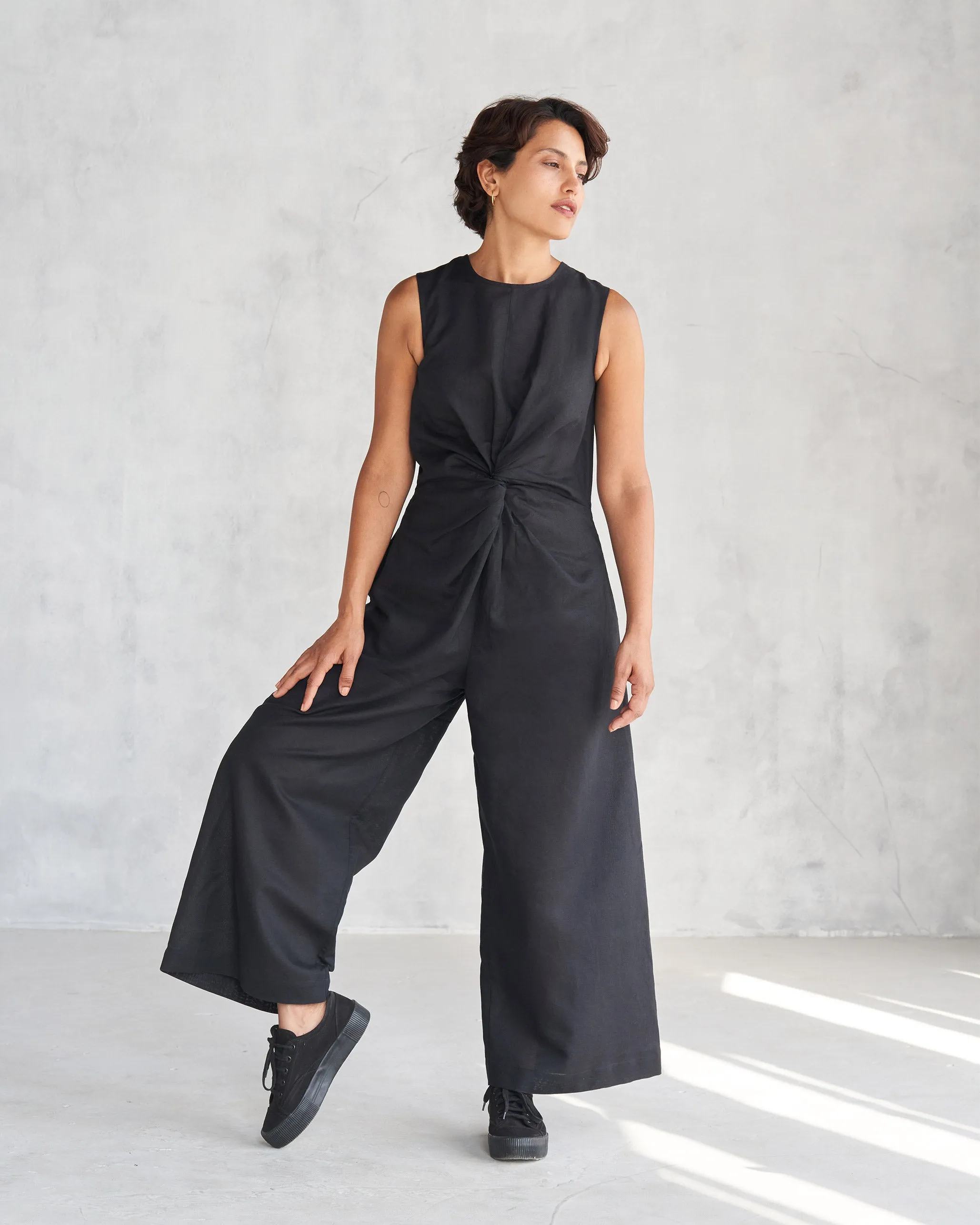 Coastal Chic Front Knot Jumpsuit - Black