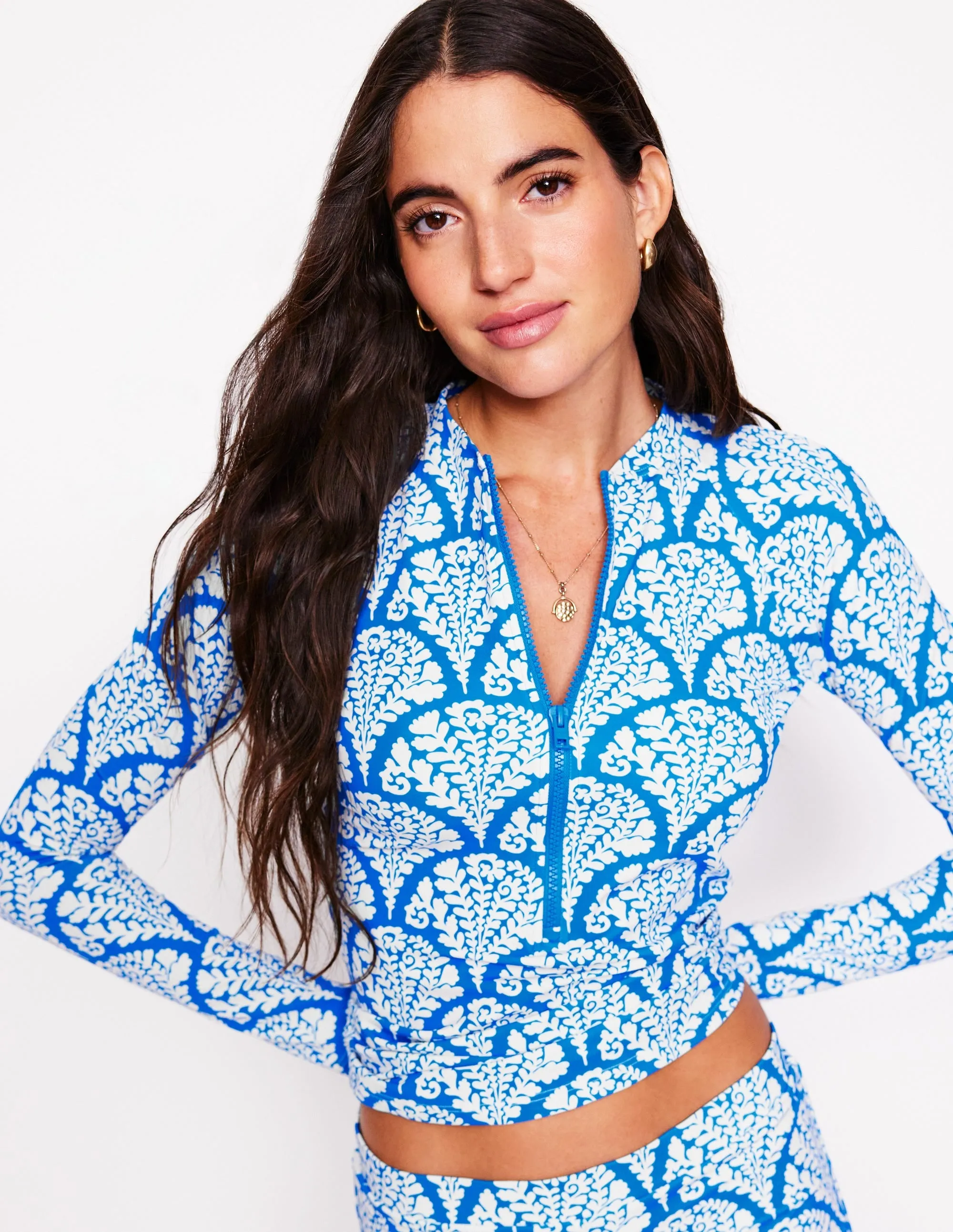 Sun Safe Raglan Rash Vest-Bright Blue, Blossomy Fun In The Sun Functional-Design