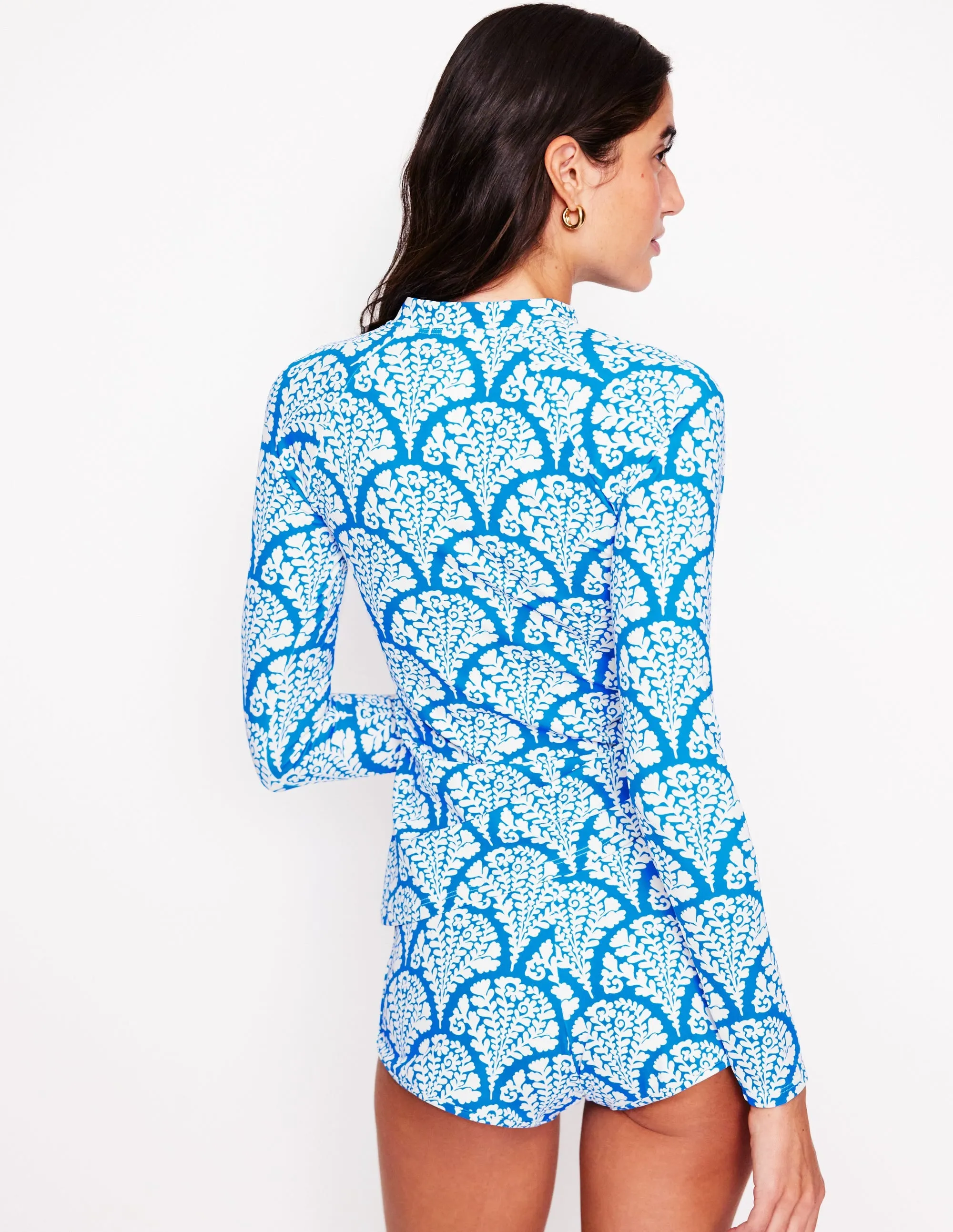 Sun Safe Raglan Rash Vest-Bright Blue, Blossomy Contemporary Look Oceanic Theme