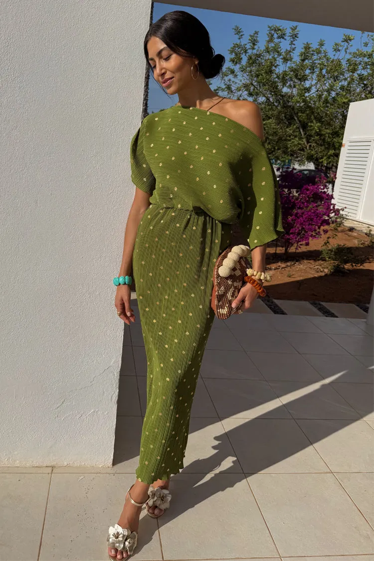 FadeResistantColor Sleek Outline Khaki Plisse Tilly Dress