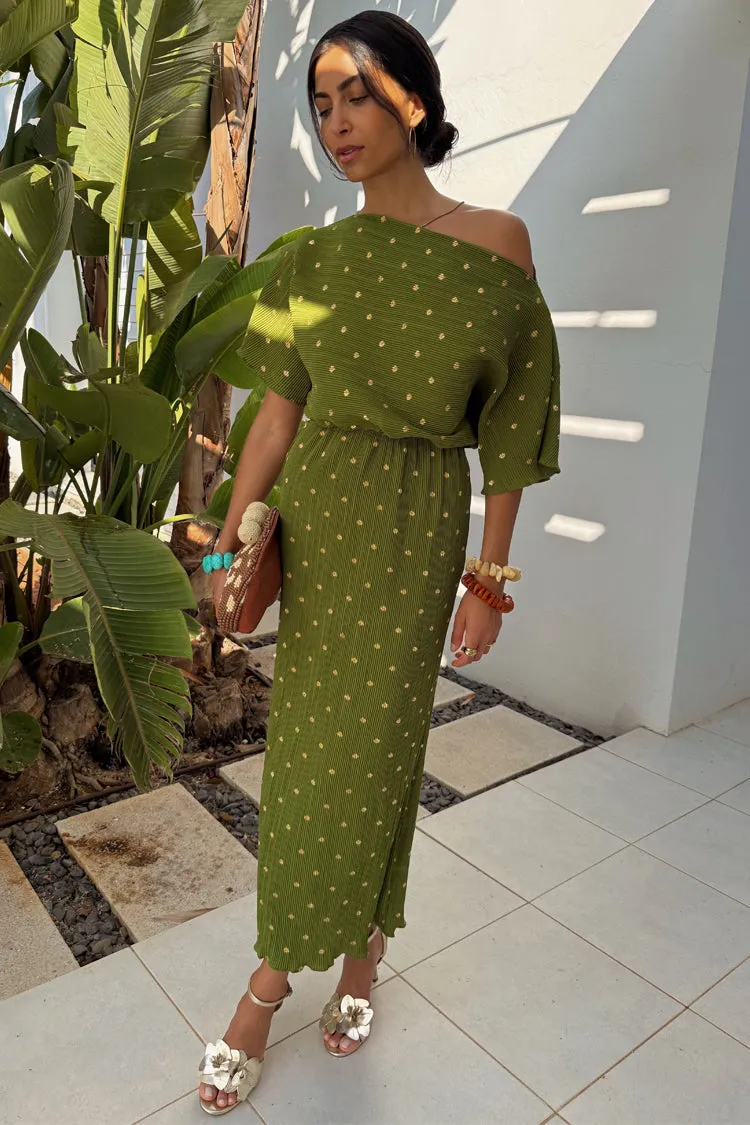 Khaki Plisse Tilly Dress Timeless fitted silhouette