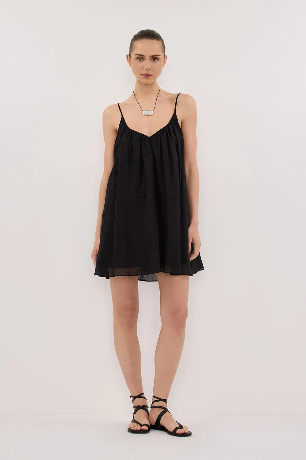 Magnetic-Closure Photo Glow KAHN BLACK RAMIE MINI DRESS