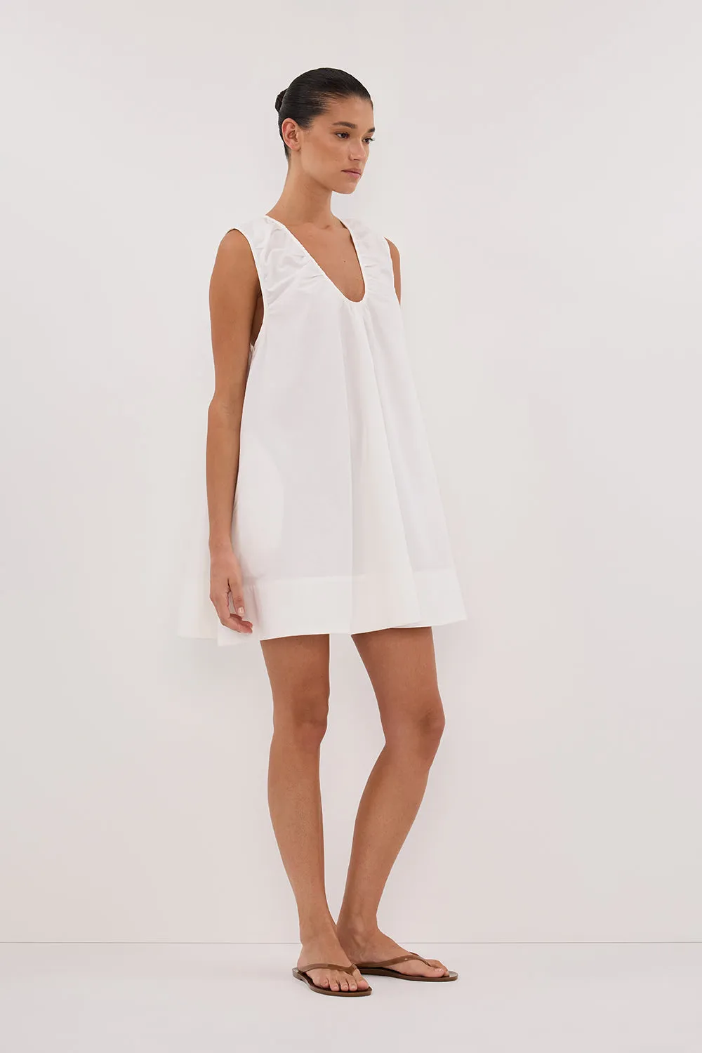 GABBY WHITE OVERSIZED COTTON MINI DRESS Empire-Waist